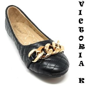 Women Ballerina Flats with Buckle, B-2640, Black